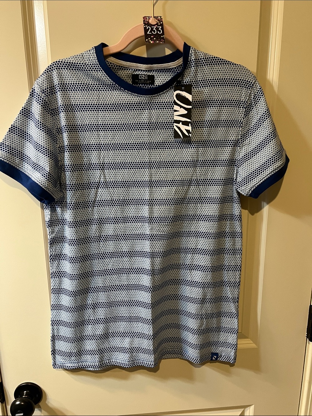 Men's Blue Striped Short Sleeve Crew Tee H233